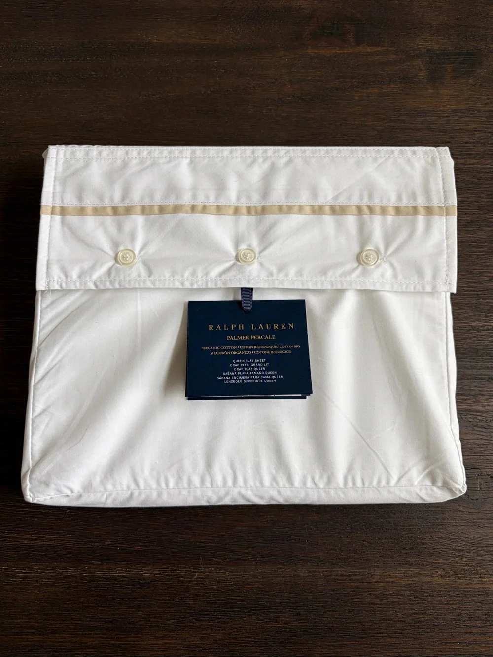 Ralph Lauren Home Organic Cotton Percale Palmer Flat Sheet Queen Size Sand Dune